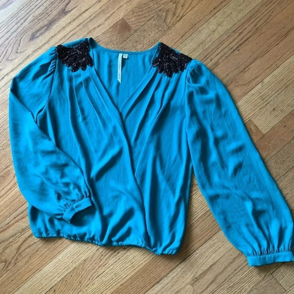 Bellatrix Embellished Shoulder Faux Wrap Blouse - Picture 4 of 14